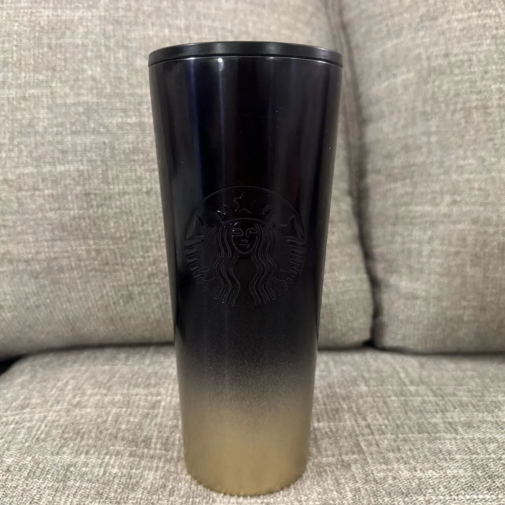 Disney World Starbucks 50th Anniversary Black Gold Metal Cold Tumbler No straw